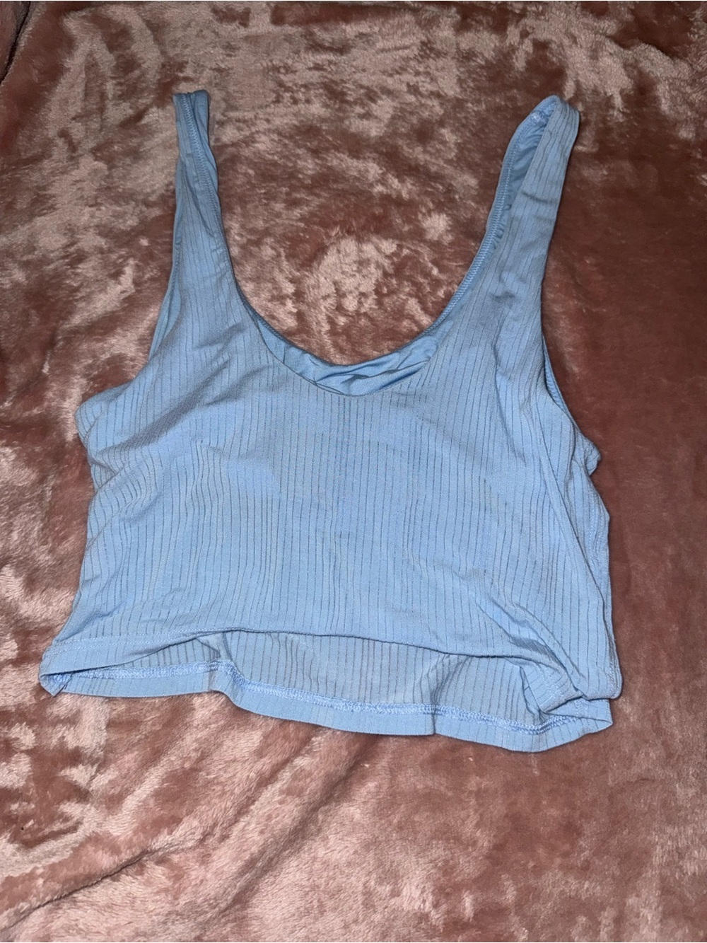 Aerie Light Blue Ribbed Scoop Neck Crop Tank Top